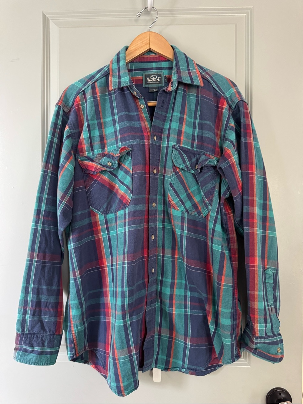 Woolrich Vintage Teal & Navy Plaid Flannel Shirt